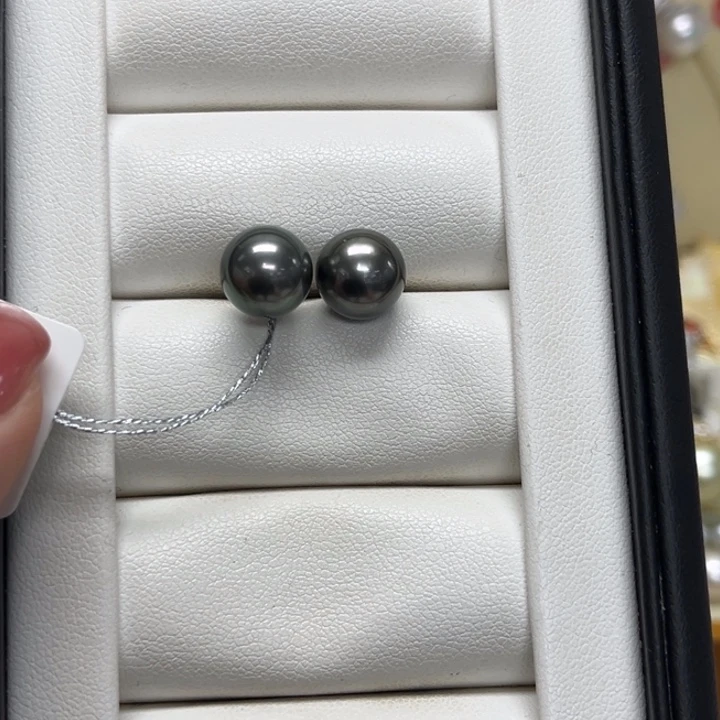 海水珍珠耳饰银S925镶嵌大溪地9-10mm14号