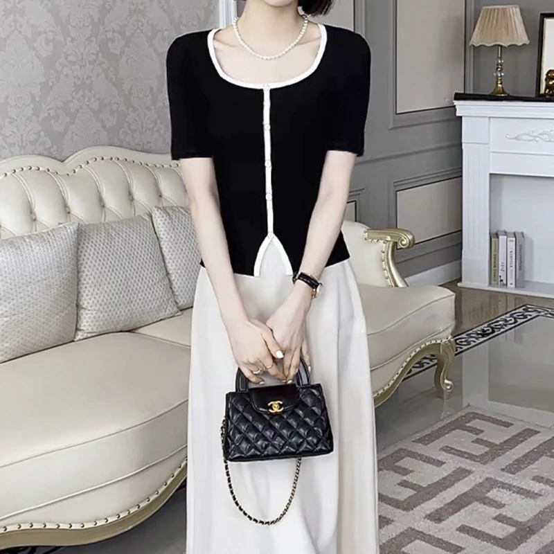 【粉色】3039超柔软高品质法式方领短袖上衣