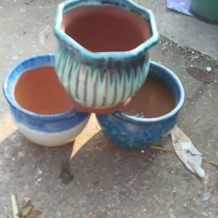 红陶瑕疵3个盆子