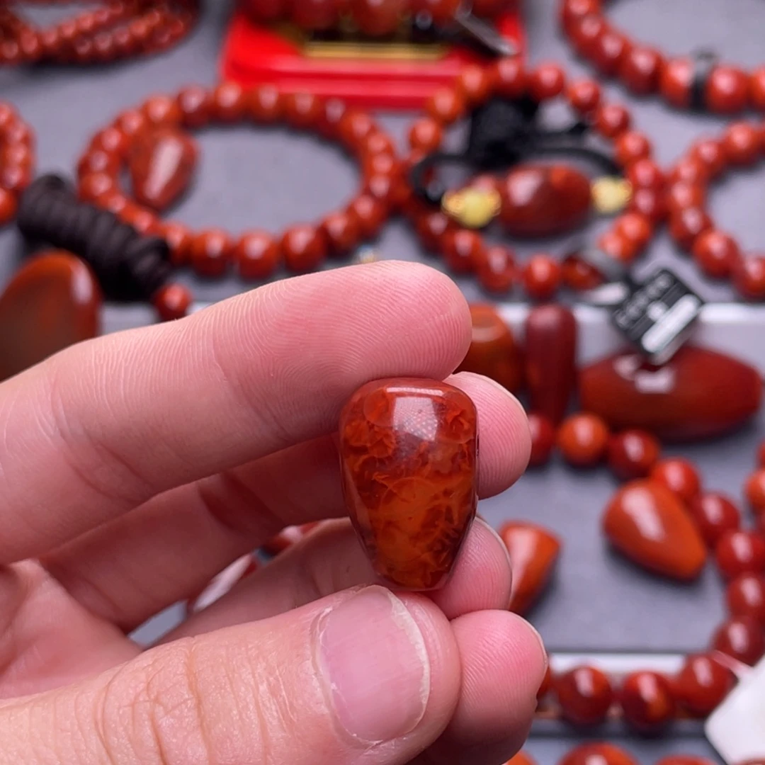 未镶嵌其他南红玛瑙13mm瓦西玫红火焰纹三通
