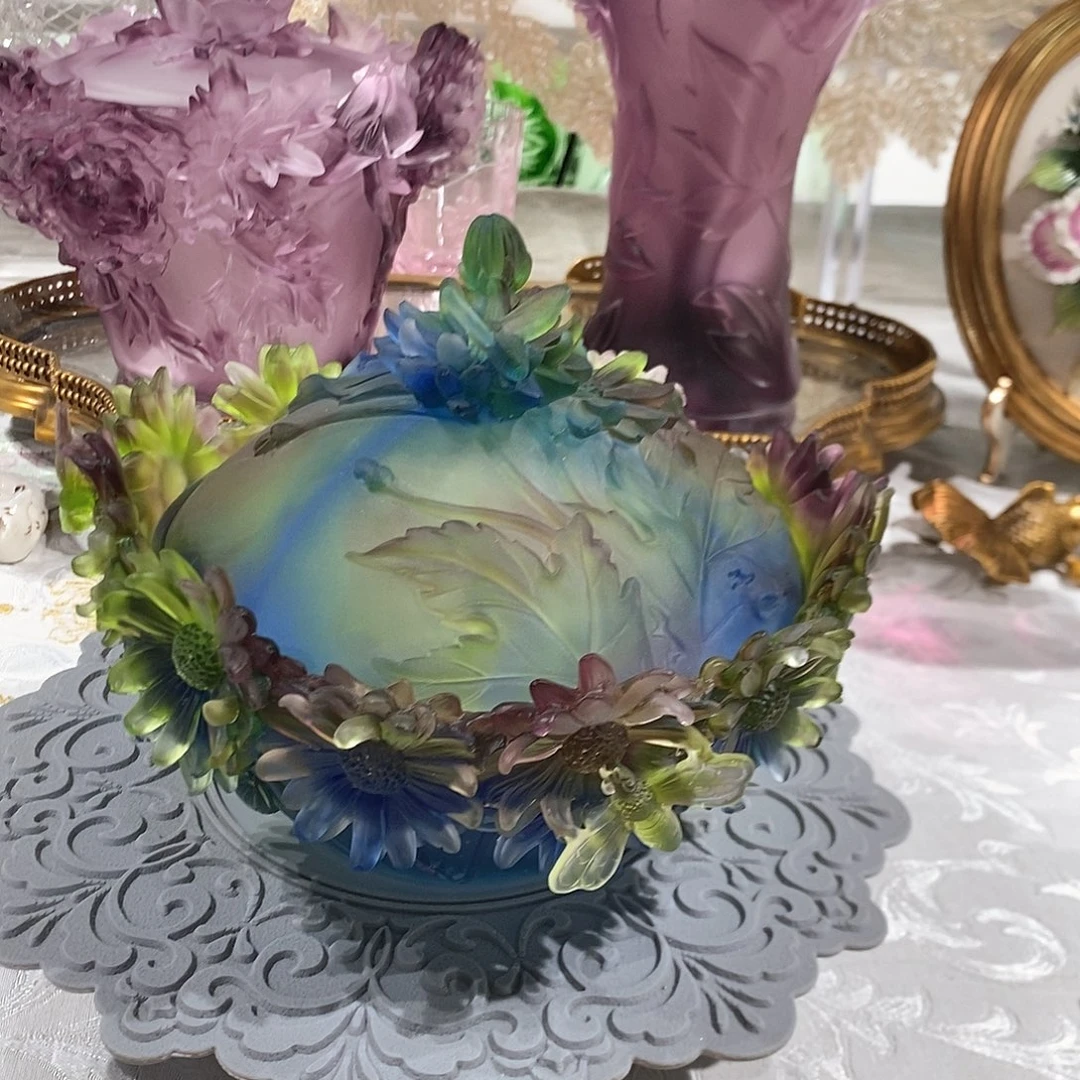 摆件QAA253脱蜡水晶小雏菊果盒