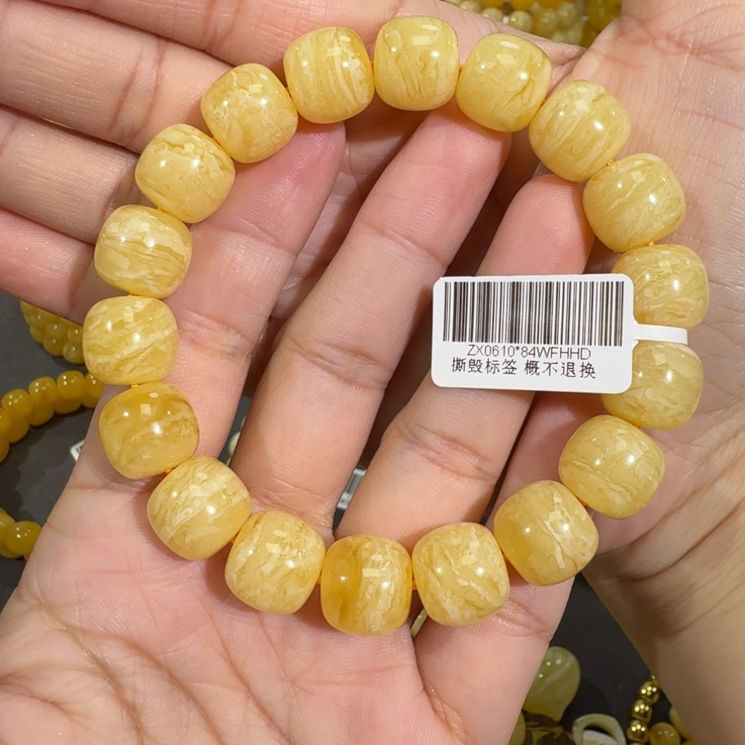 湫****琥珀未镶嵌珠宝奇石13m同料老型虎皮花蜡手串24.7克
