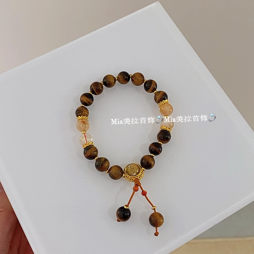 钛钢亚克力手链 新中式焦糖色串珠美拉德小众复古高级感素款首饰