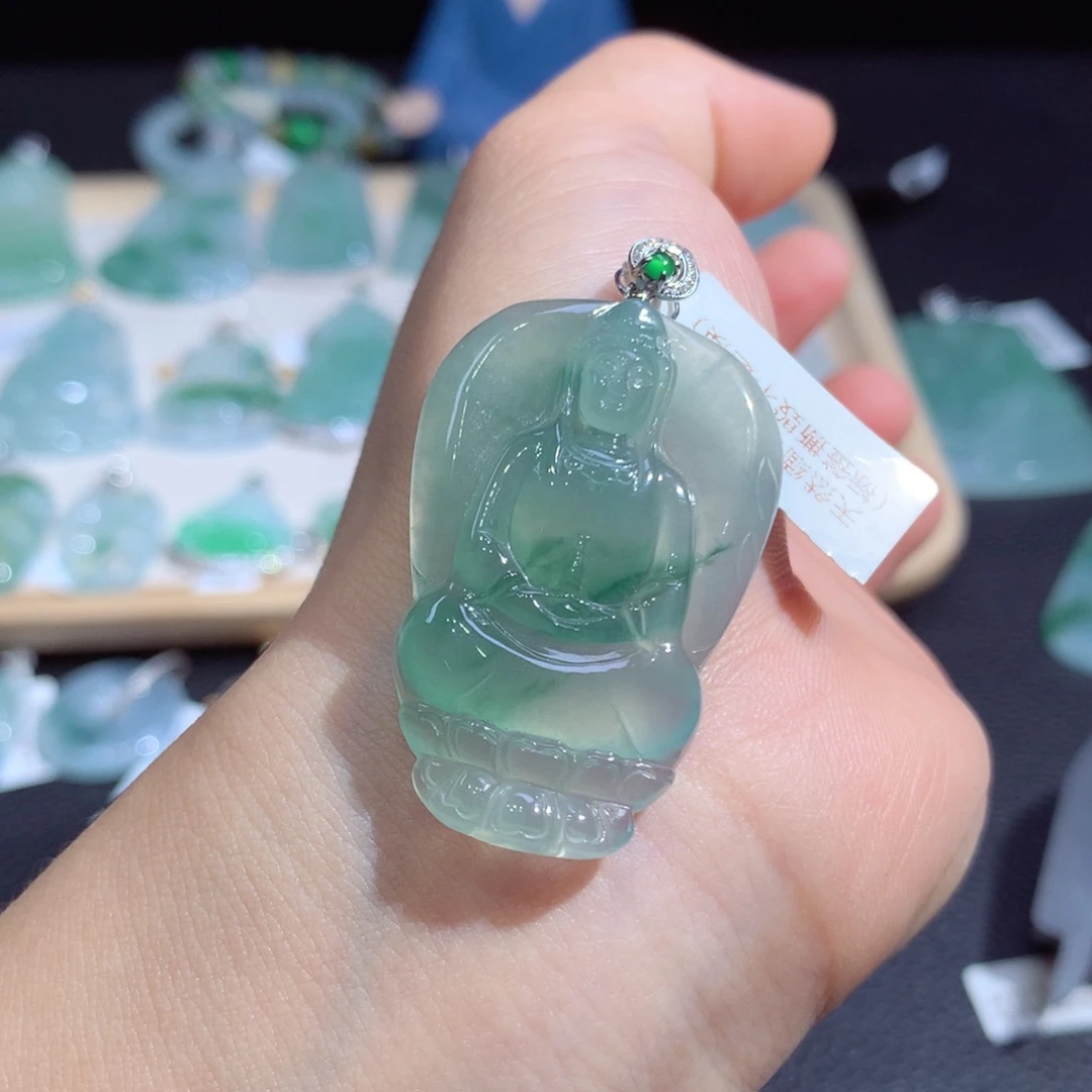翡翠18K金镶嵌吊坠(不含链)