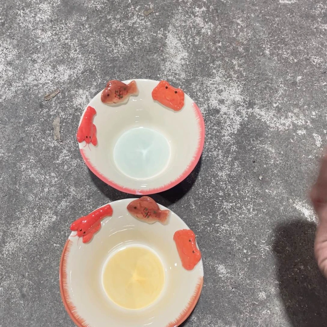 微瑕陶瓷餐具鱼虾蟹碗五英寸两个装