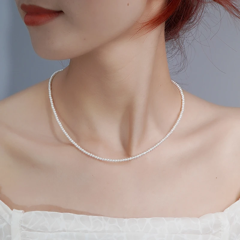 S毕业款顶小2-3mm锁骨链毛衣链淡水珍珠总长45cm可调节