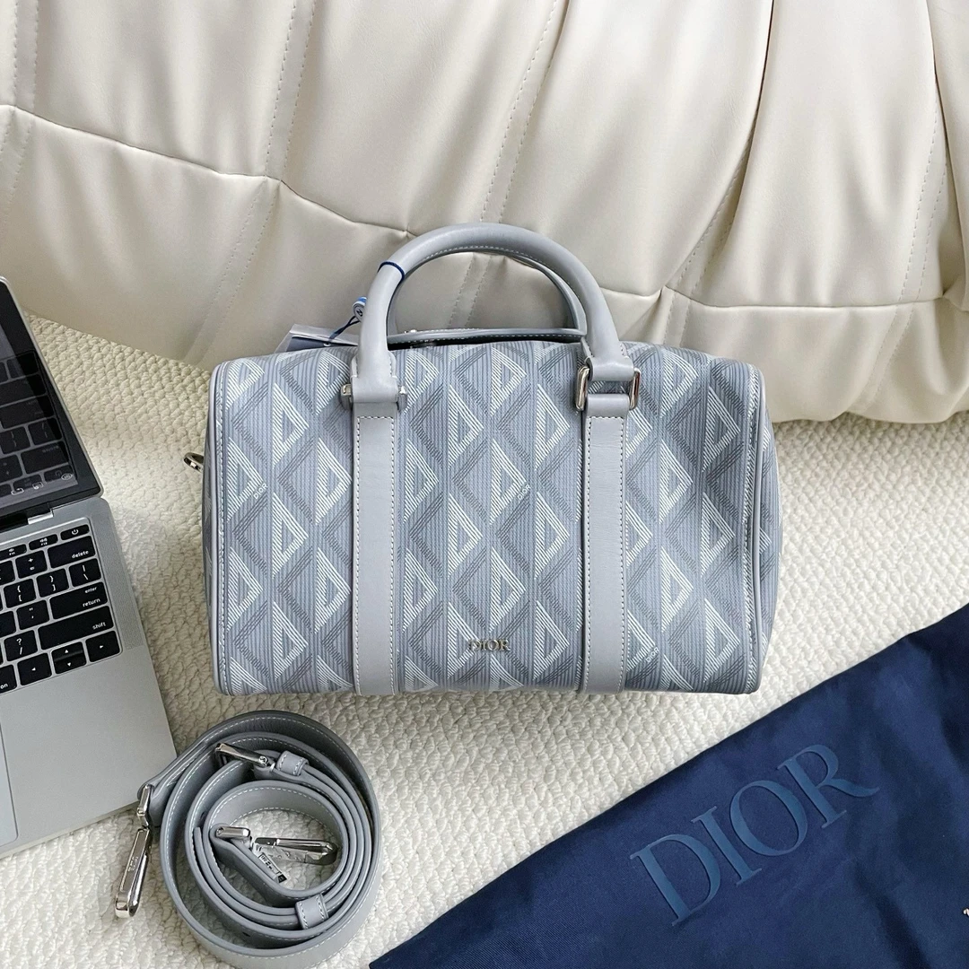 99新 DIOR/迪奥 灰色钻石菱格纹lingot 26旅行袋尘袋CJM13-1082
