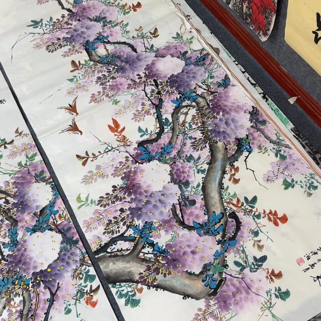 板***栗国画尺寸70X180手绘作品