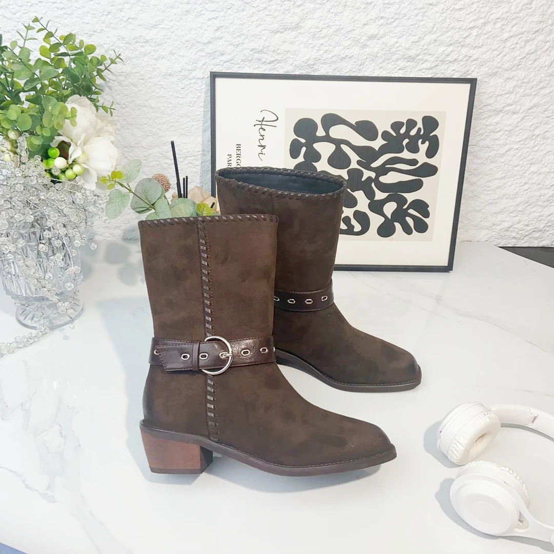 时装靴秋冬潮流百搭舒适时尚ins风复古骑士靴中瘦瘦靴5778
