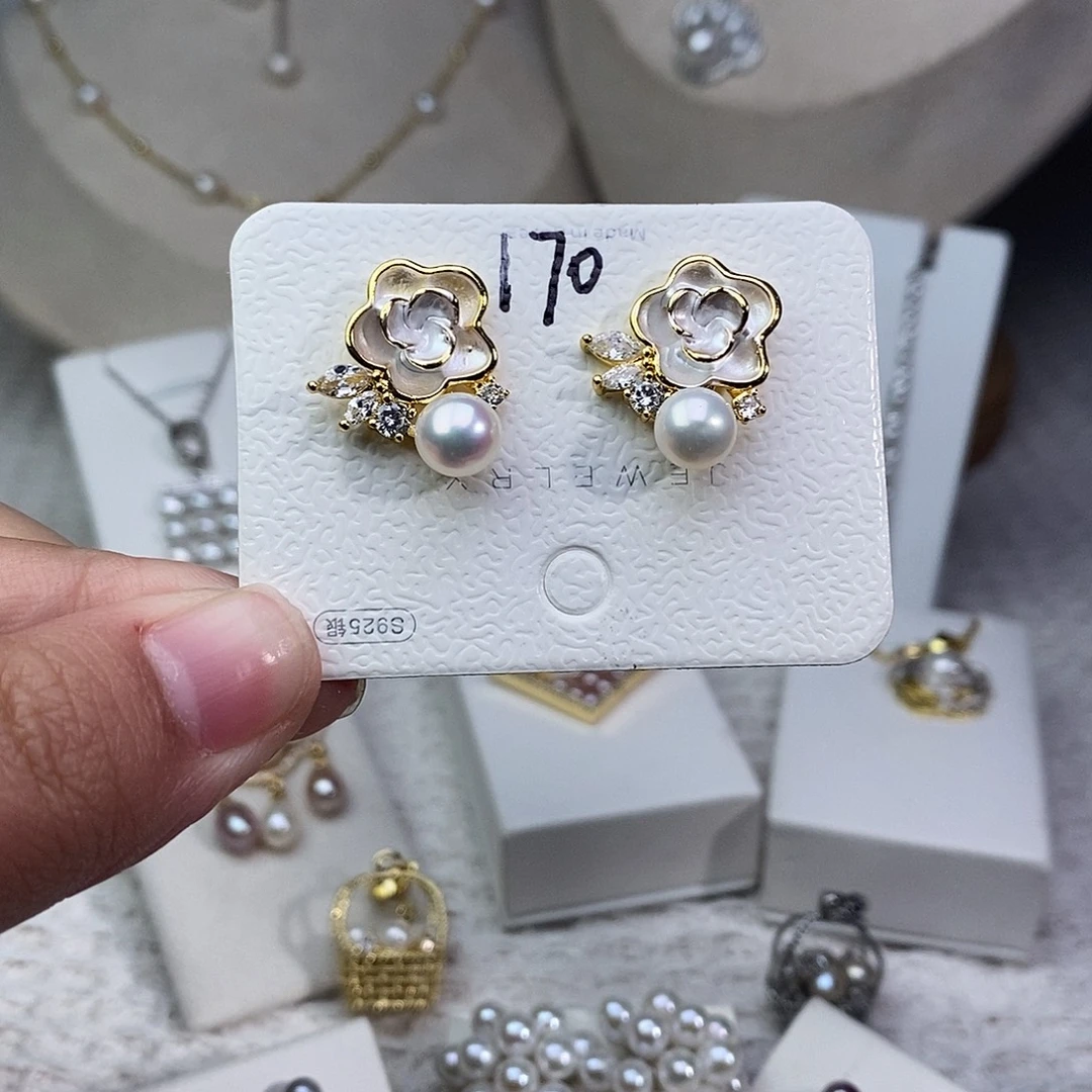 耳饰淡水珍珠银S925镶嵌