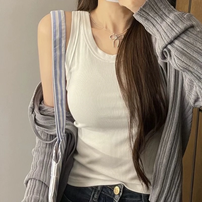 一件代发 夏季新款螺纹吊带背心女防走光无袖薄款网红打底衫上衣