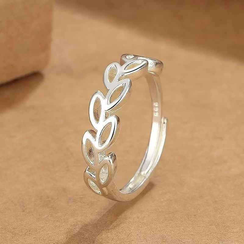 足银戒指 纯银s999甜美轻奢镂空树叶麦穗戒指送闺蜜爱人礼物时尚