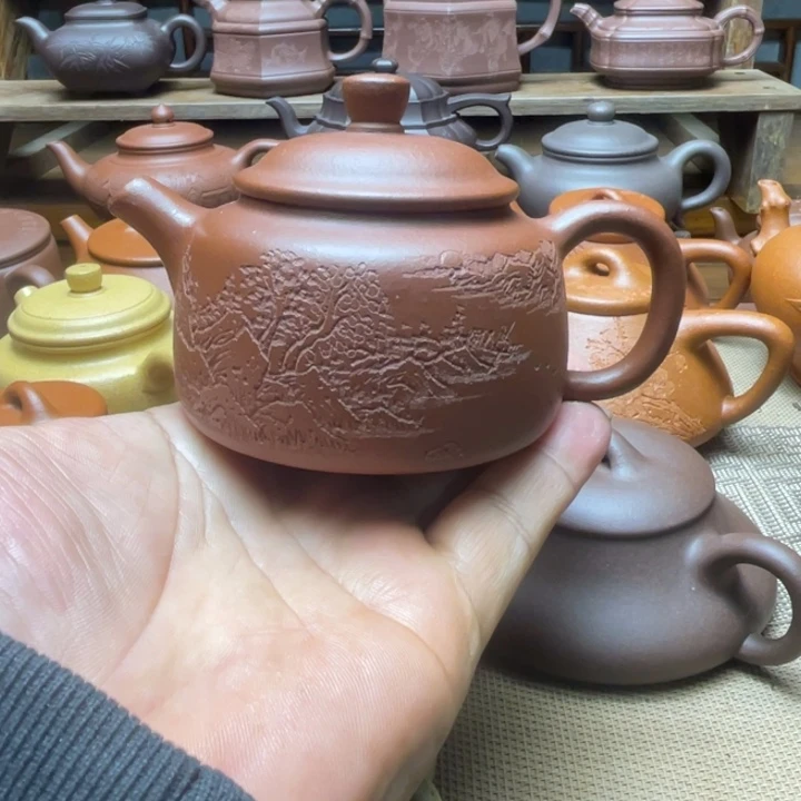 紫泥茶壶宜兴紫砂壶半手工制作，140cc