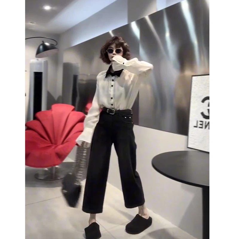 法式小香风2026早春新款静奢风温柔拼接撞色polo领荷叶袖洋气衬衫