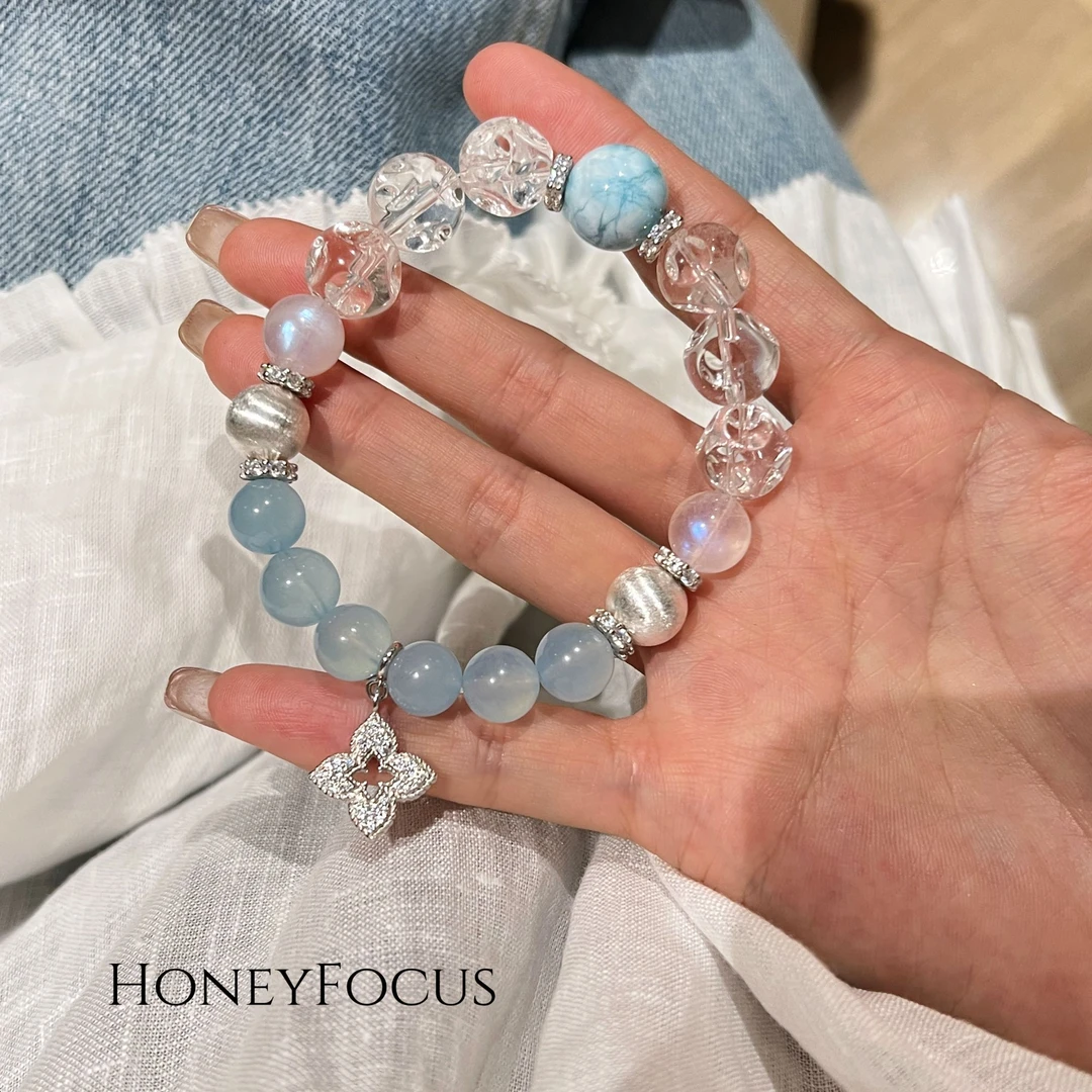 925银合成锆石手链 冰蓝潮汐手链 蓝色清冷风春夏轻奢手链 #9238