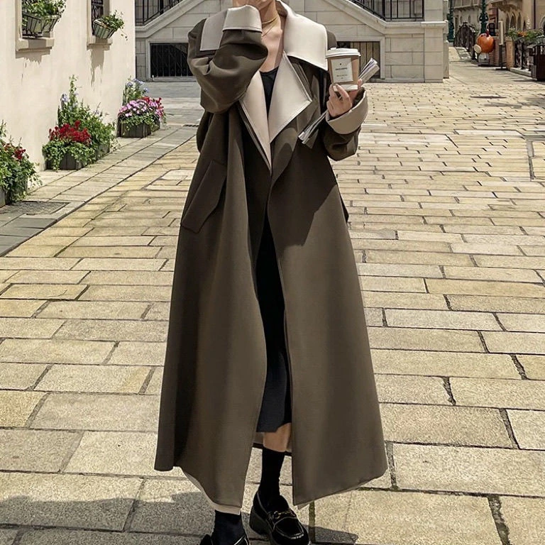 300斤特大码女装韩版设计感简约大衣外套女2025新款百搭遮肉风衣