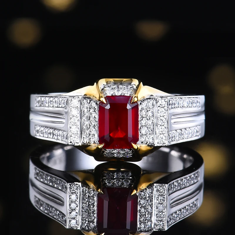 玻璃体八角切工18K金无烧鸽血红红宝石戒指气质时尚