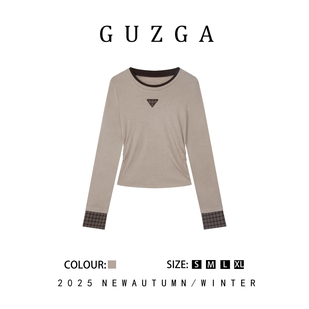 GUZGA【活力焕新】2025秋季上新圆领长袖上衣时尚百搭简约舒适