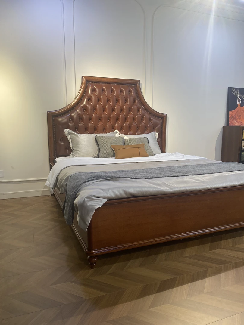 【福利款式】双人床复古实木储物美式实木床真皮床美式家具头层牛皮