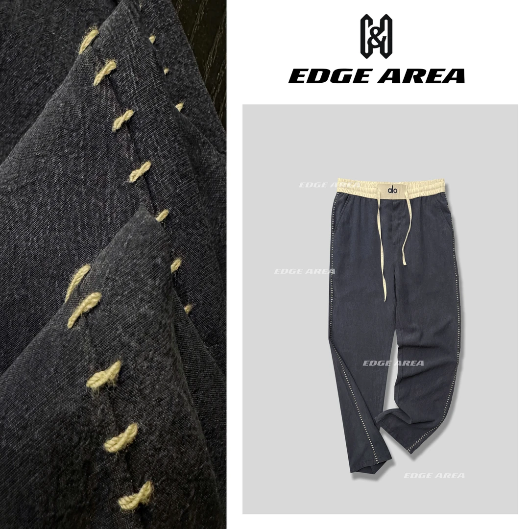 【EDGE AREA】高奢夏新款天丝亚麻撞色运动老钱风拼接直筒裤8803
