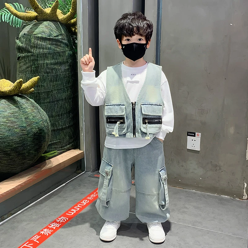 男童春秋装牛仔套装2025新款儿童秋季时髦三件套宝宝韩版酷帅衣服