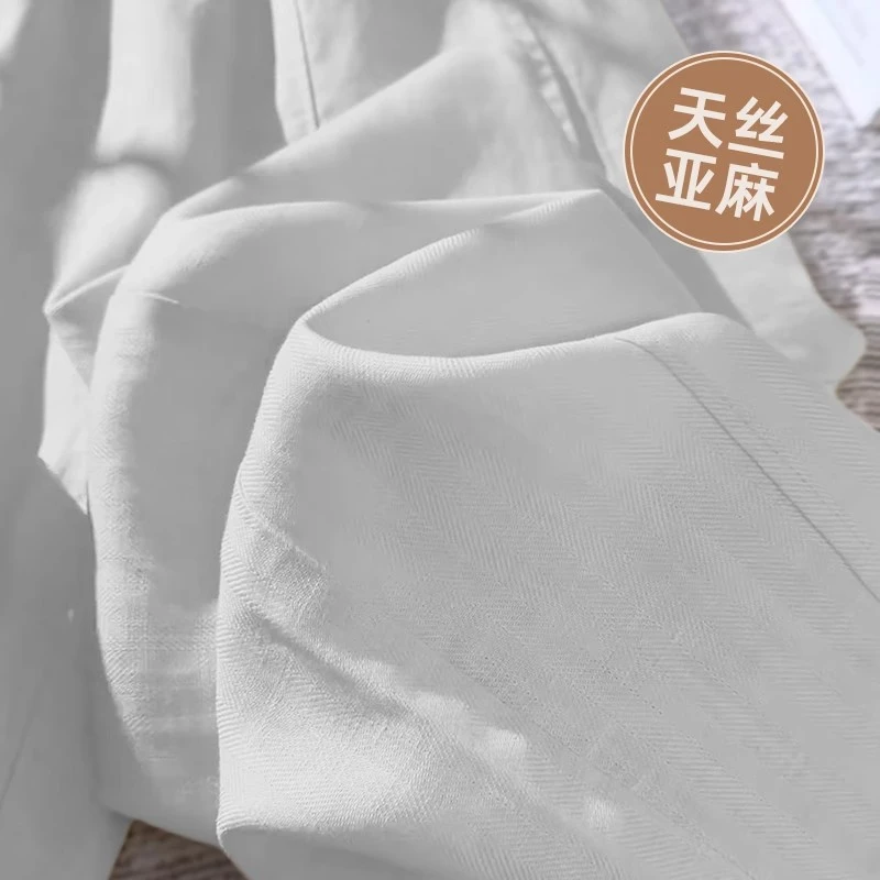 天丝亚麻哈伦裤女夏季薄款2025新款高腰宽松直筒休闲九分镰刀裤子