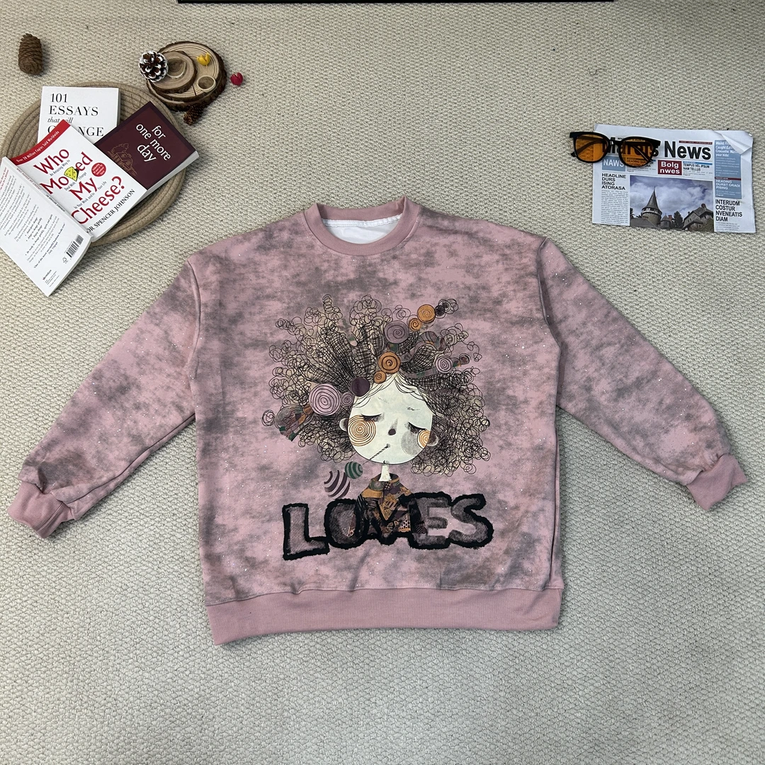 2025春季新款休闲时尚卡通字母印花刺绣加厚卫衣9068