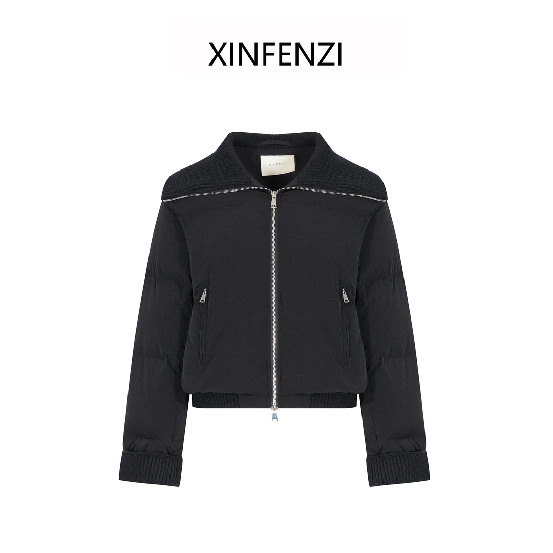 【靠近温暖】XINFENZI 罗纹拼接时尚感短款鹅绒鹅绒服 WJK34160