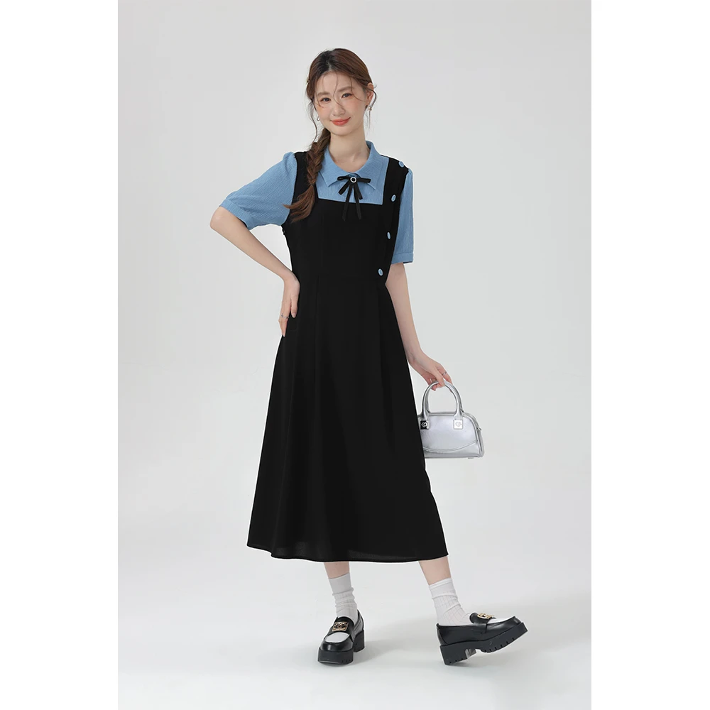 爱蔷薇大码法式连衣裙假两件a字裙女2024新款夏胖mm遮肚藏肉裙子