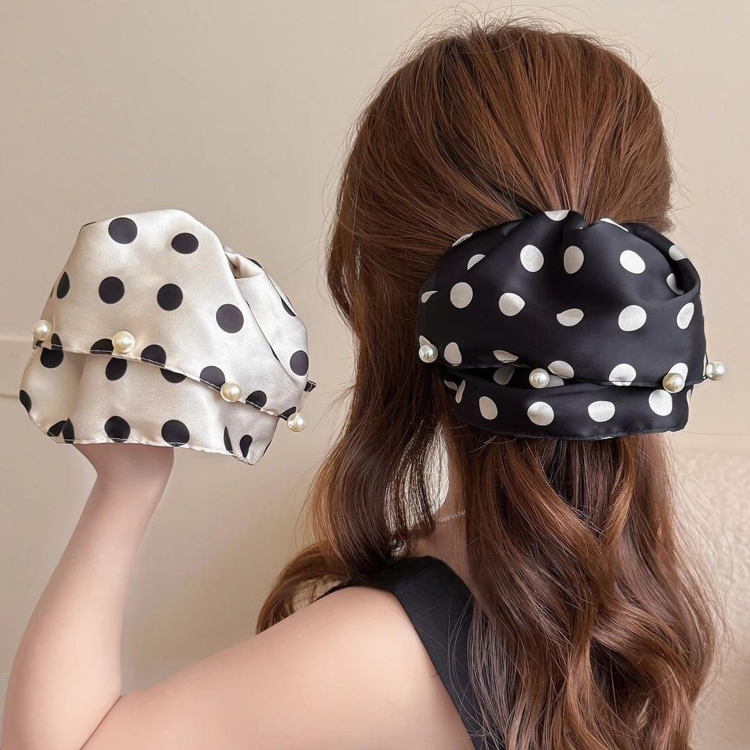 I&G超大号波点抓夹2025新款缎面高级感韩系后脑勺发夹扎低马尾夹