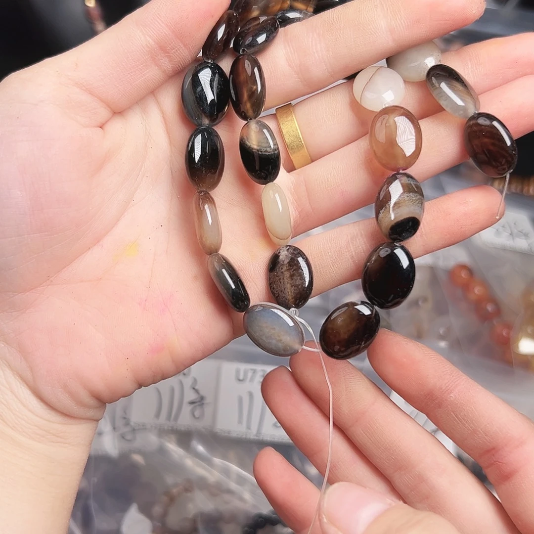 玛瑙/玉髓合金珠宝半成品u733 13m 棕系圆盘一条