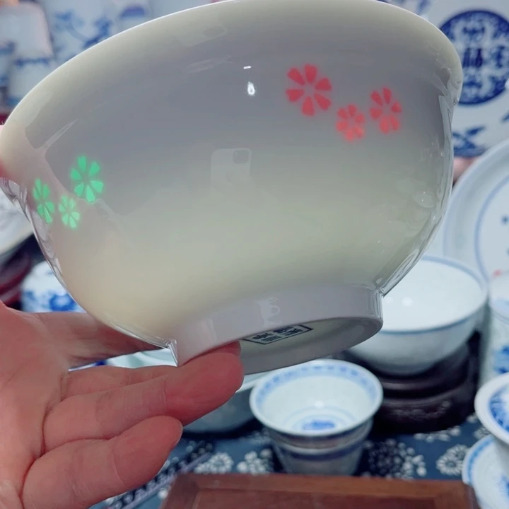 青花玲珑6寸面碗三星花彩玲珑