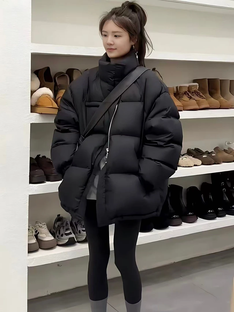 立领2025冬季新款白鸭绒羽绒服女时尚休闲宽松加厚保暖面包服外套