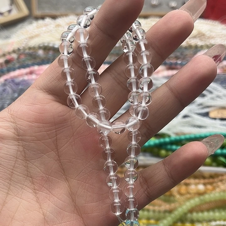 玛瑙/玉髓珠宝半成品未镶嵌一条6.5mm左右白水晶珠