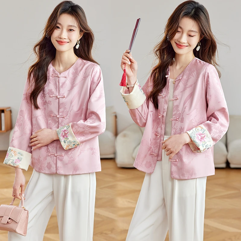 2025春夏薄款单排扣guo风提花袖口刺绣外套洋气衣服春游出行衣服