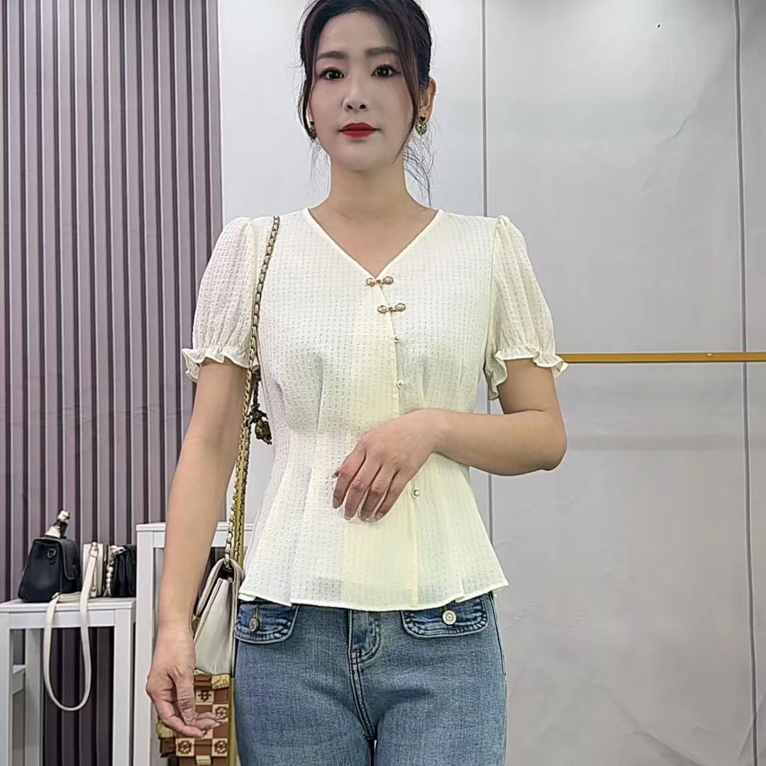 大码法式轻奢减龄短袖衬衫夏季舒适洋气时尚外穿上衣