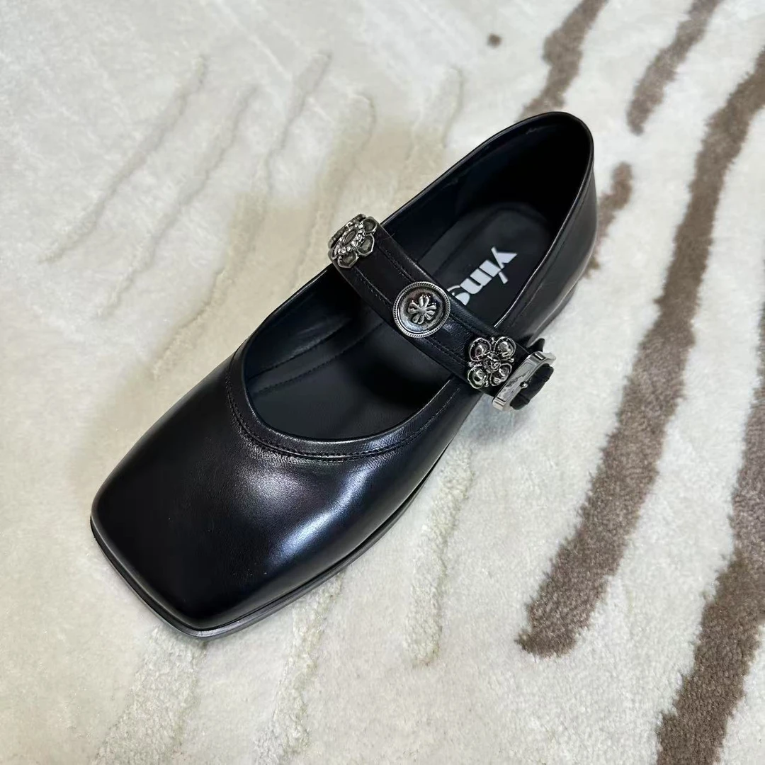 【甄熙】手工女鞋拉带方头软面软底平底舒适百搭