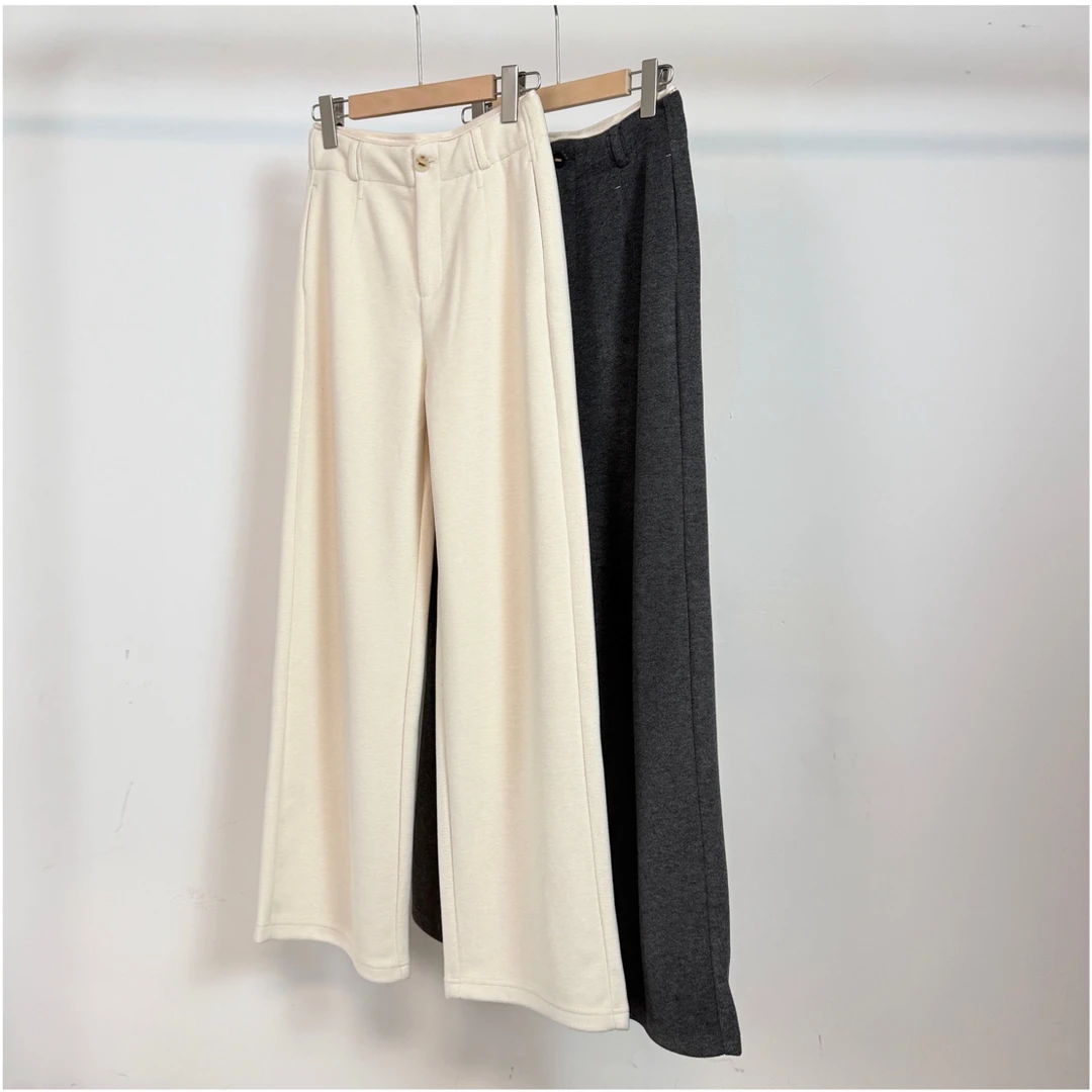 设计师款加厚羊毛裤高腰显瘦宽松弹力休闲直筒裤