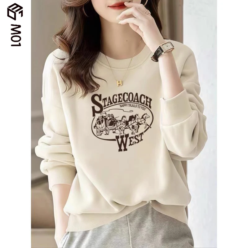 M012025新款秋冬圆领卫衣女士加绒加厚宽松显瘦时尚长袖休闲上衣