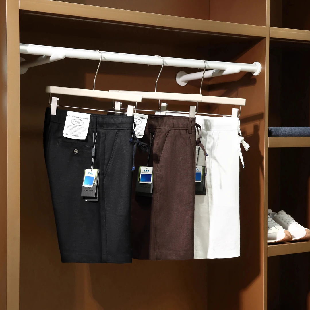 意式老钱风 轻奢品质 100法国雨露亚麻 新款男士纯色直筒五分短裤