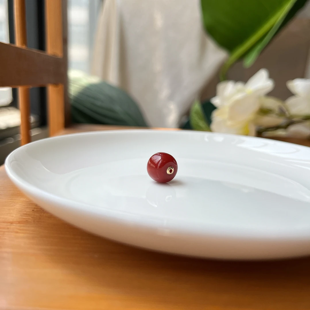 【珠宝厂长】约11mm+南红玛瑙老型珠18K金贴片路路通