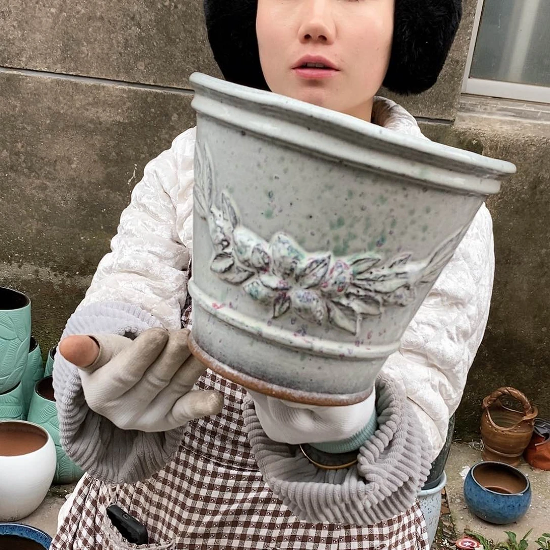 紫砂花盆瑕疵口21高17