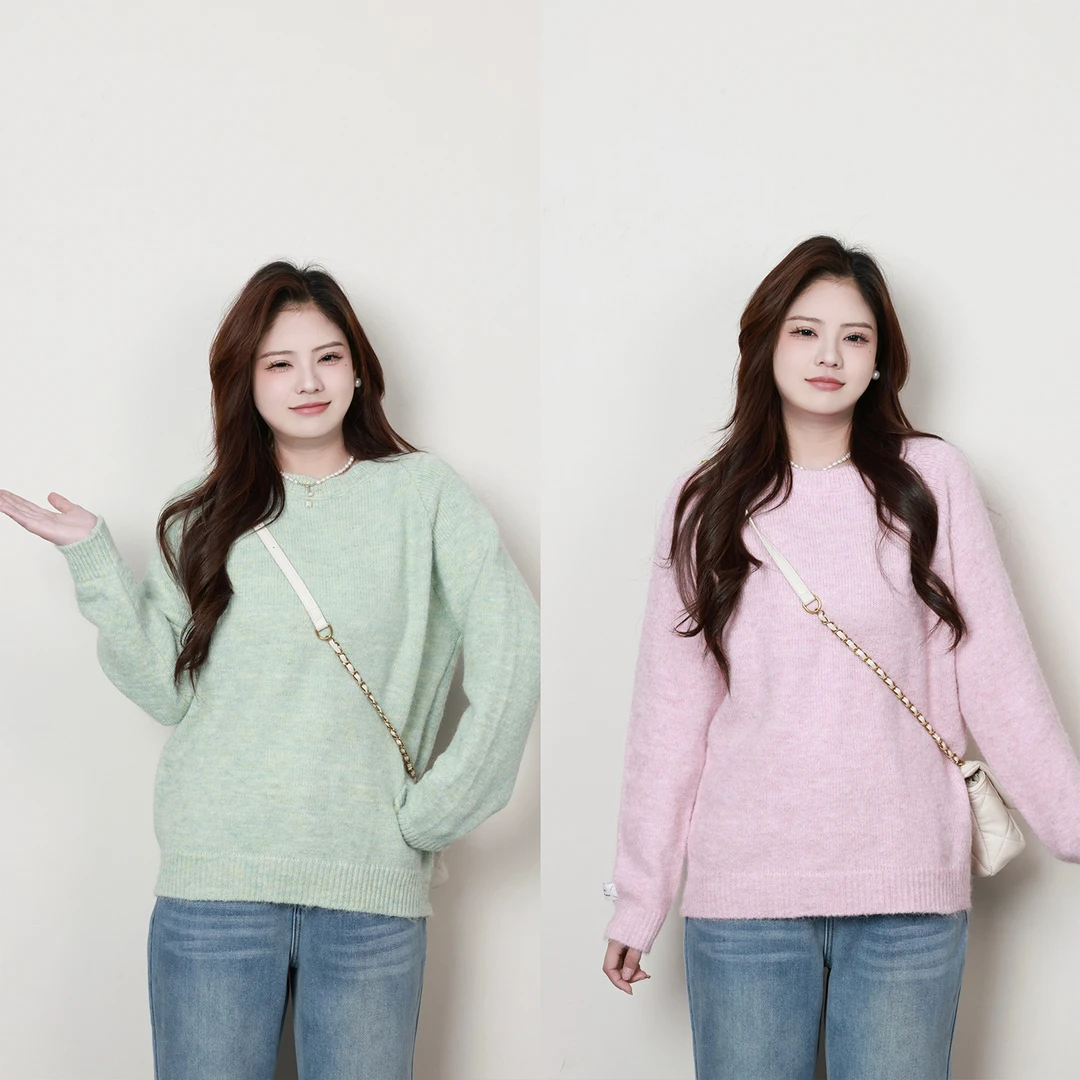 QC裂渡念念【素色旅人】微胖大码女冬纯色圆领套头毛衣上衣XS410X25