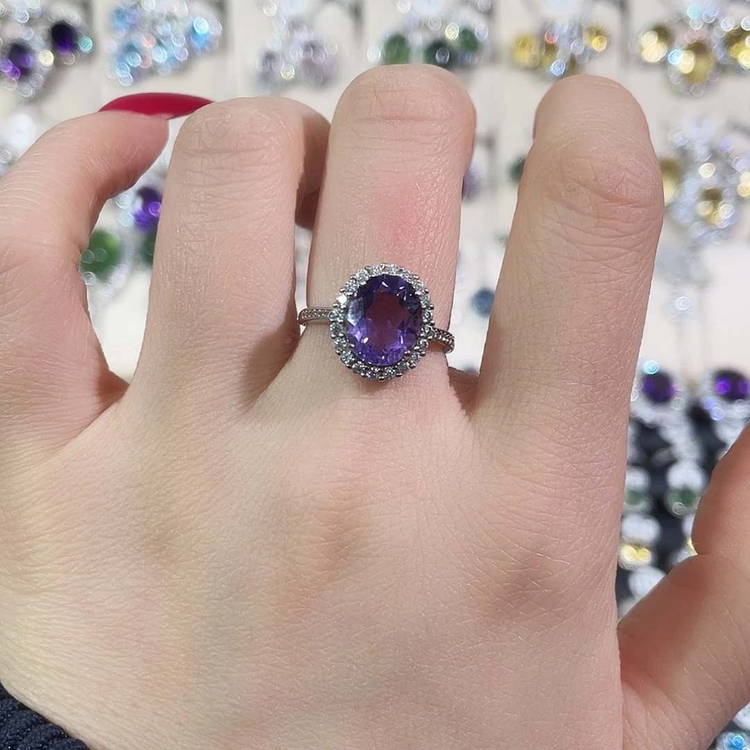 银S925镶嵌戒指紫晶戒指