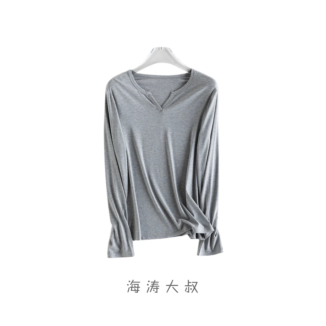 【海涛大叔】「独特触感」冰凉感蚕丝V领养肤高弹长袖T恤 RSY25005