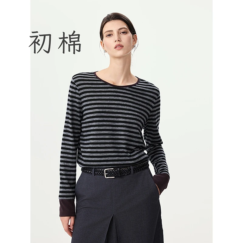 【初棉】DRDB条纹撞色拼接长袖T 366601014
