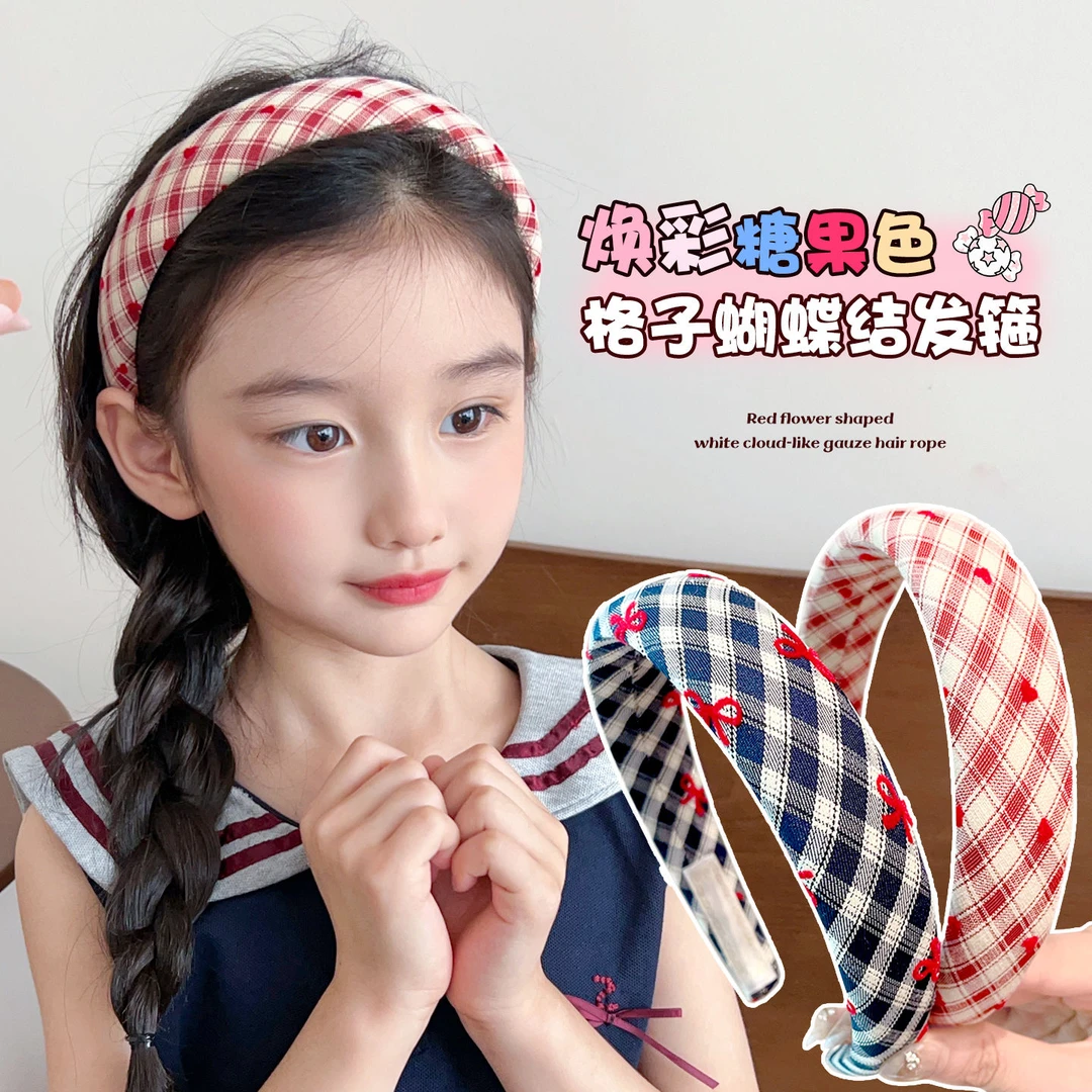 新款发箍格子压发防滑高级发箍女复古发卡甜美高颅少女头箍发饰