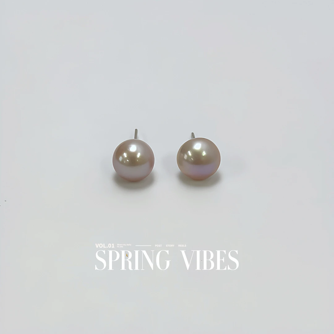 天然淡水珍珠耳饰- DSN设计师款高级紫色馒头珠耳环（1086）