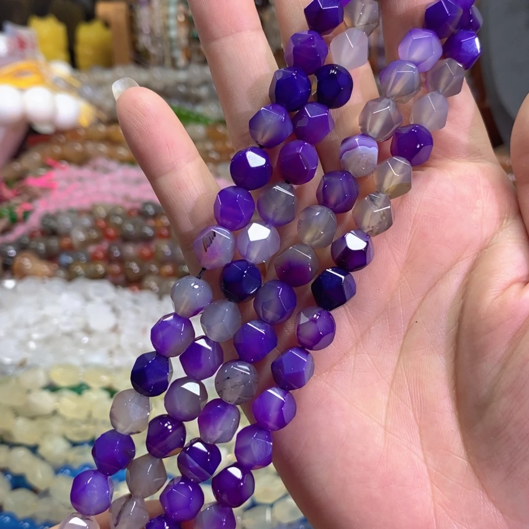 玛瑙/玉髓未镶嵌珠宝半成品紫玛瑙万切一条卡10mm