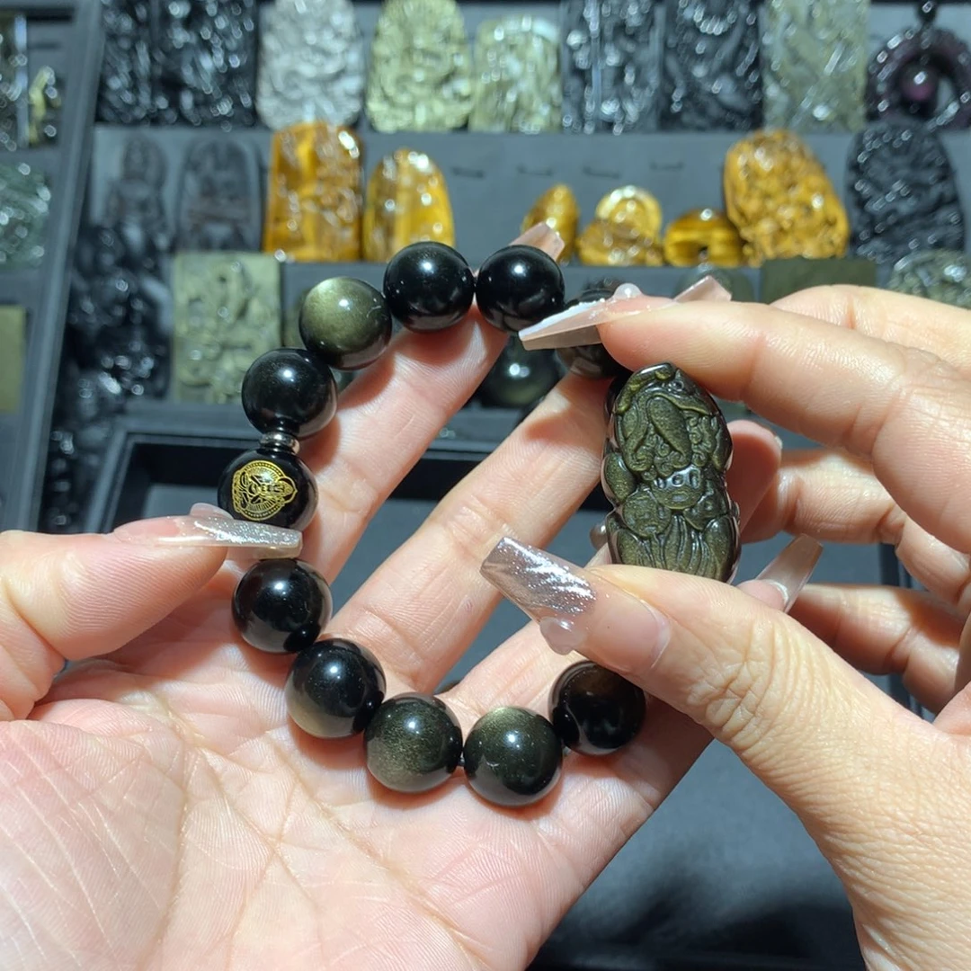 黑曜岩手链未镶嵌小***馆